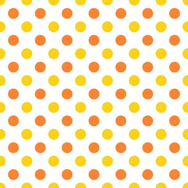 Seamless polka dot texture. Yellow and orange on white. Retro polka dots vector. - Vecteur, image