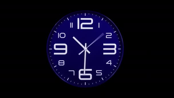 Modern blue clock face moving fast forward timelapse. Clock ticking accelerated time on transparent alpha channel background. High Speed counter timer. Time flies moving fast forward in this time lapse. Clock face running out in high speed. - Footage, Video