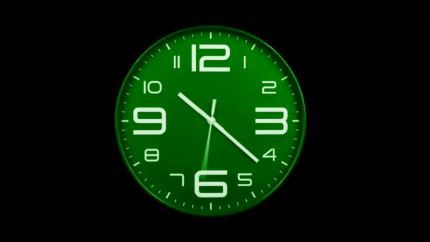 Moderne grüne Uhr Gesicht bewegt sich schnell nach vorn Zeitraffer. Das Ticken der Uhr beschleunigte die Zeit auf transparentem Alphakanal-Hintergrund. Hochgeschwindigkeitszähler. Die Zeit vergeht in diesem Zeitraffer wie im Flug. Zifferblatt der Uhr läuft bei hoher Geschwindigkeit aus. - Filmmaterial, Video