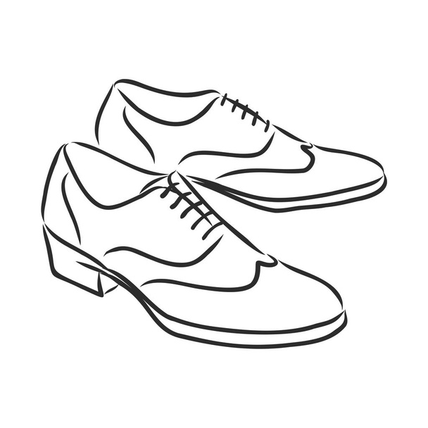Векторная ручная иллюстрация с мужской модной обувью. Обувь ручной работы на доске. Ретро винтажный стиль. Векторная меловая иллюстрация
. - Вектор,изображение