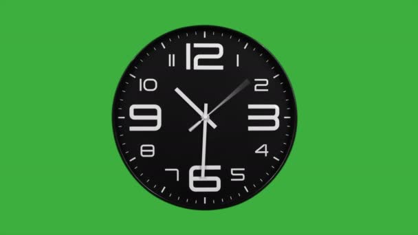 Modern black clock face moving fast forward time lapse.Clock ticking accelerated time on green screen background. High Speed counter timer. Time flies moving fast forward in this time lapse. Clock face running out in high speed. - Footage, Video