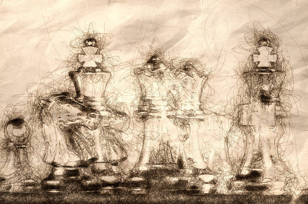 Sketch of a Fierce Chess Battle and the Fog of War - Photo, Image