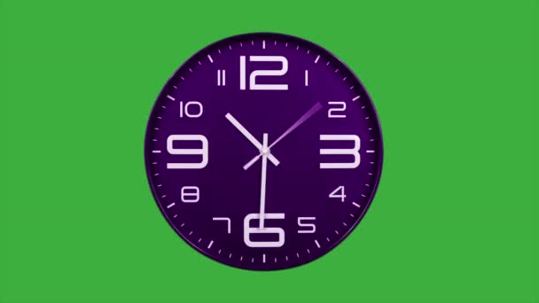 Moderne lila Uhrengesicht bewegt sich schnell vorwärts Zeitraffer. Uhr tickt beschleunigte Zeit auf grünem Bildschirm Hintergrund. Hochgeschwindigkeitszähler. Die Zeit vergeht in diesem Zeitraffer wie im Flug. Zifferblatt der Uhr läuft bei hoher Geschwindigkeit aus. - Filmmaterial, Video