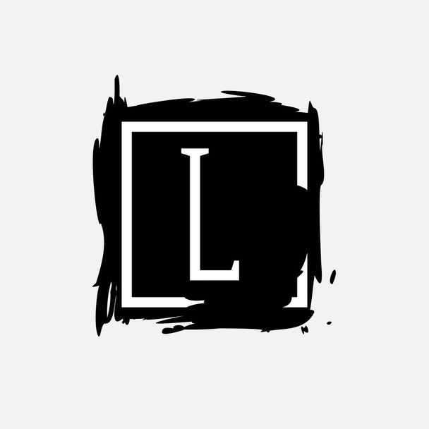 L letter logo in square frame at ink dry brush strokes with rough edges. Vector serif font perfect for premium labels, vintage posters and modern identity, etc. - Vector, Image