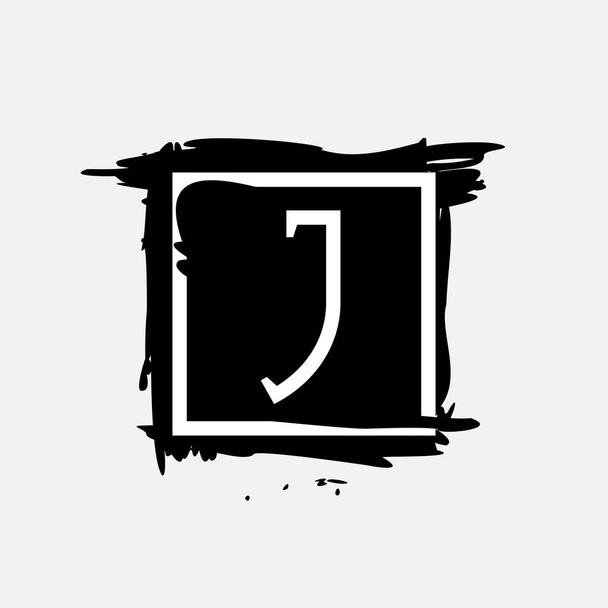 J letter logo in vierkant frame bij inkt droge penseelstreken met ruwe randen. Vector serif lettertype perfect voor premium labels, vintage posters en moderne identiteit, etc. - Vector, afbeelding