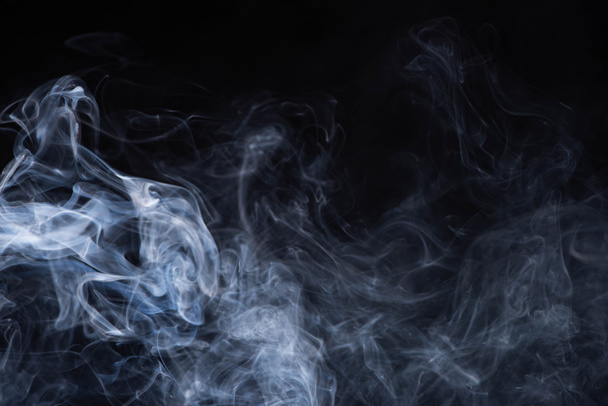 white flowing smoke cloud on black background with copy space - Photo, Image