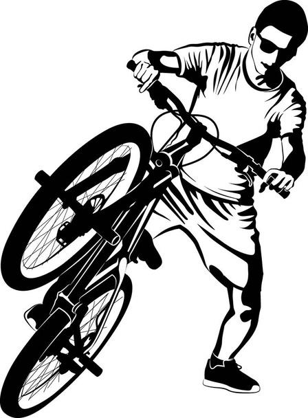 menino na bicicleta MTB - ilustração vetorial preto e branco
 - Vetor, Imagem