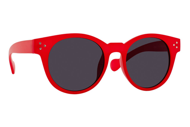 Czerwone okulary przeciwsłoneczne z czarną soczewką na białym tle - Zdjęcie, obraz