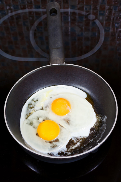 дві смажені яйця на сковороді
 - Фото, зображення