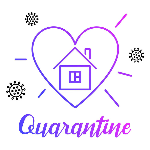 Quarantine text with house in heart. Covid-19 quarantine. Coronavirus protection. Stay home concept. - Vetor, Imagem