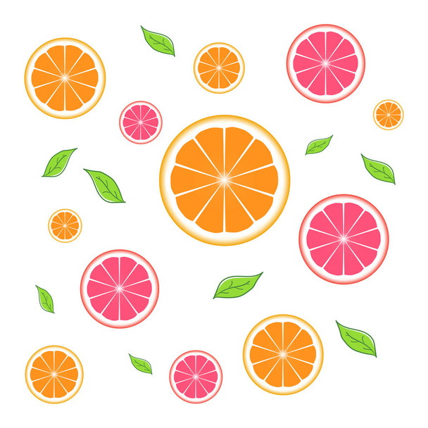  Orange fruit pattern. Sweet beautiful citrus seamless background. - Vector, Image