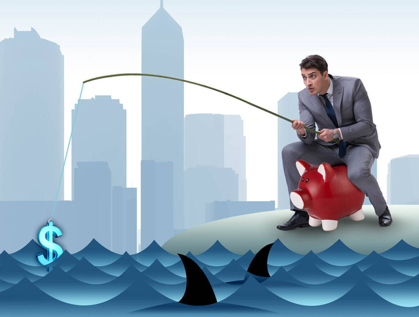 Liikemies kalastaa dollareita vedestä - Valokuva, kuva