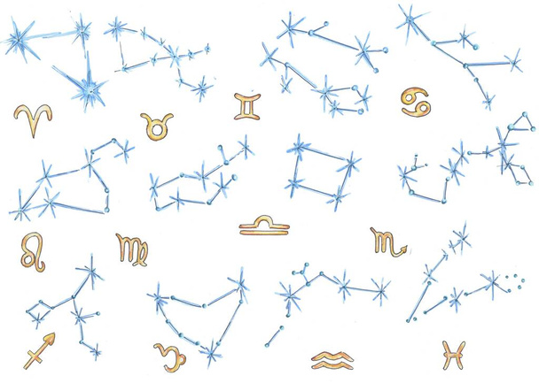 Conjunto de signos del zodiaco en astrología, estilo marcador
 - Foto, Imagen