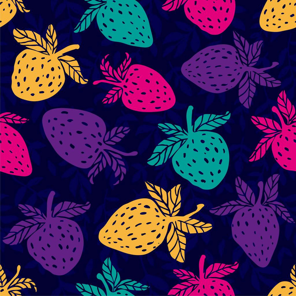 Μούρα φρούτα διάνυσμα φράουλα με φύλλα αδιάλειπτη μοτίβο για εκτυπώσεις υφασμάτων, κάρτες, σχέδιο. Φράουλα επίπεδου στυλ, διάνυσμα. Φράουλα μοτίβο φρούτων με απρόσκοπτη απεικόνιση φόντου. - Διάνυσμα, εικόνα
