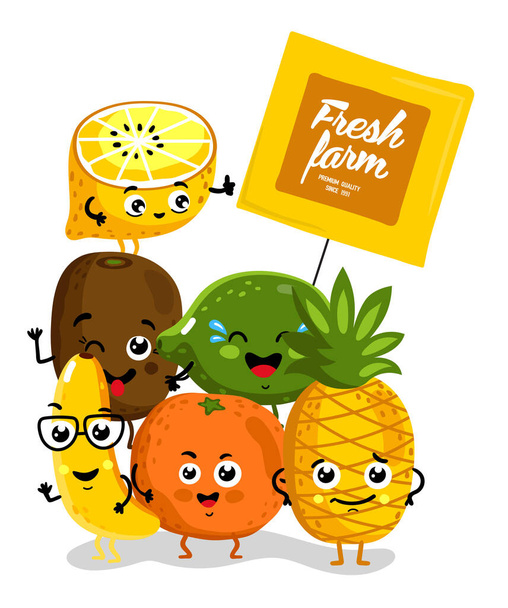 Забавні фрукти ізольовані персонажі мультфільмів
 - Вектор, зображення