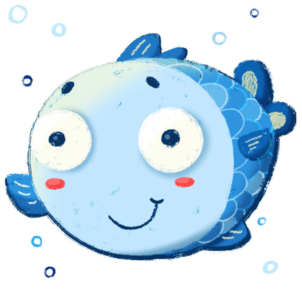 Little blue smiling fish waving - Φωτογραφία, εικόνα