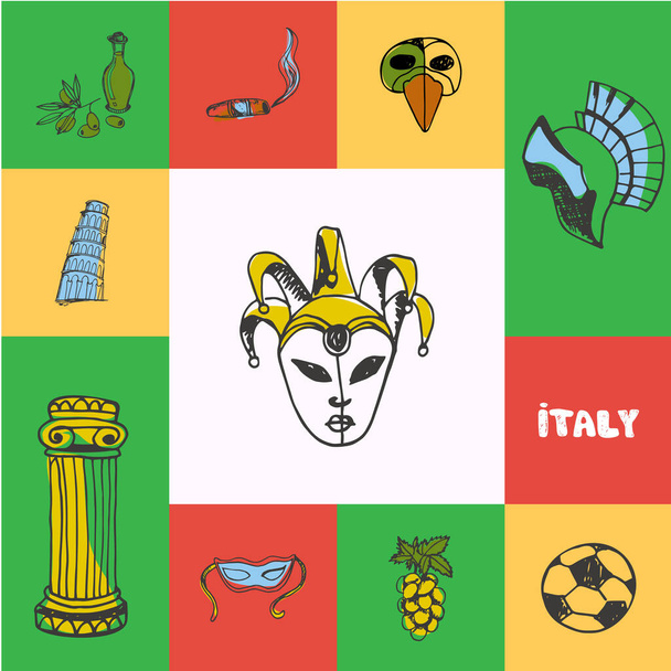Italy Squared Doodle Vector Concept - Vector, Image