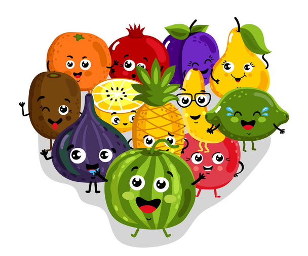 Grappig fruit geïsoleerde stripfiguren - Vector, afbeelding