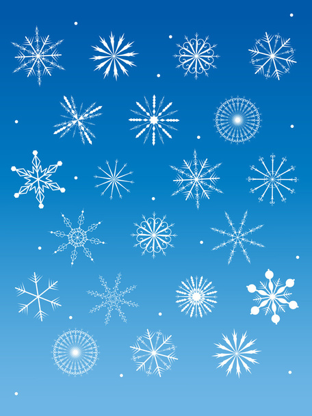 Colección de copos de nieve sobre fondo azul
 - Vector, imagen