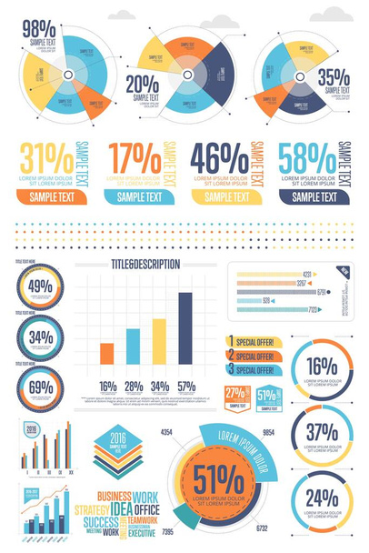 Σύνολο επιχειρηματικών infographics με διαφορετικό διάγραμμα - Διάνυσμα, εικόνα