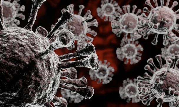 ιός του κόρωνα 2019-ncov ξέσπασμα γρίπης, αφηρημένο υπόβαθρο covid-19 έννοια του κινδύνου πανδημίας, 3D απόδοση - Φωτογραφία, εικόνα