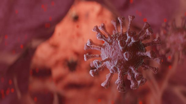 Coronavirus COVID-19 3d καθιστούν εικονογράφηση, ιός στο αίμα, μικρόφωνο - Φωτογραφία, εικόνα
