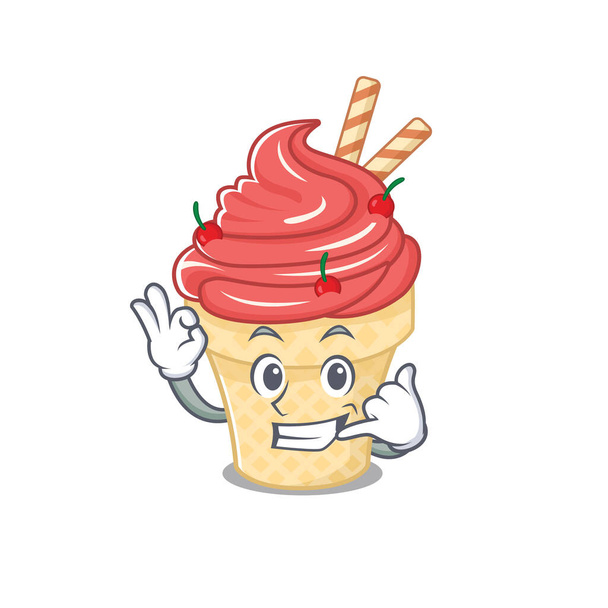 Cherry ice cream mascot cartoon design showing Call me gesture - Vector, Image