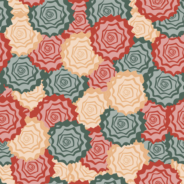  Seamless repeating pattern red green and yellow flowers - Vector, Imagen
