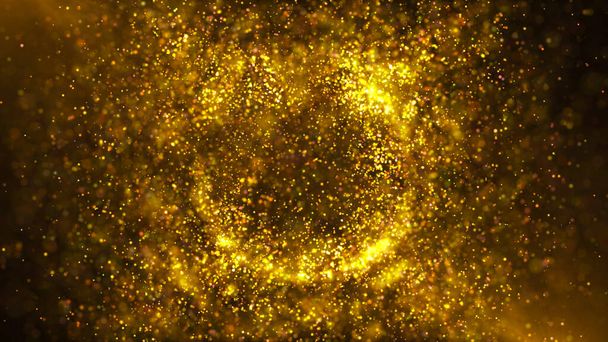 Explosion von Goldpartikeln. Computergrafik. - Foto, Bild