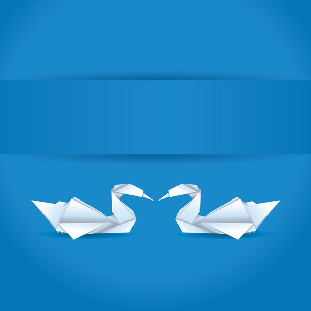 Лебеди Оригами на синем фоне
 - Вектор,изображение
