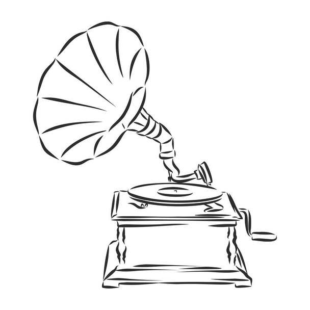 Gramofone vetorial sobre fundo branco. Signo do gramofone, logotipo do gramofone, ícone do gramofone
. - Vetor, Imagem