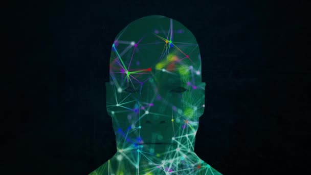 Abstraktes Gesicht und Verbindungspunkte im Inneren. Technischer Hintergrund. Netzwerkkonzept. 3D-Darstellung - Filmmaterial, Video