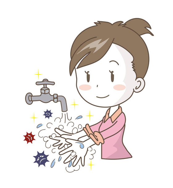 COVID-19 prevence - Dívka mytí rukou - Vektor, obrázek
