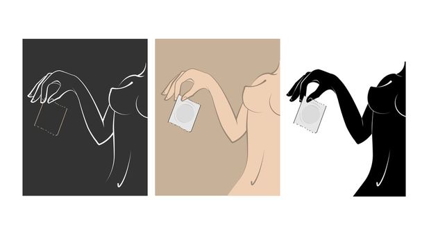 コンドームを持つ女性 - ベクター画像