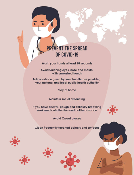 prevenire la diffusione della campagna del merluzzo bianco19 con le donne medico e ragazza
 - Vettoriali, immagini