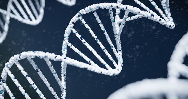 DNA close-up op blauwe achtergrond, 3D-weergave. - Foto, afbeelding