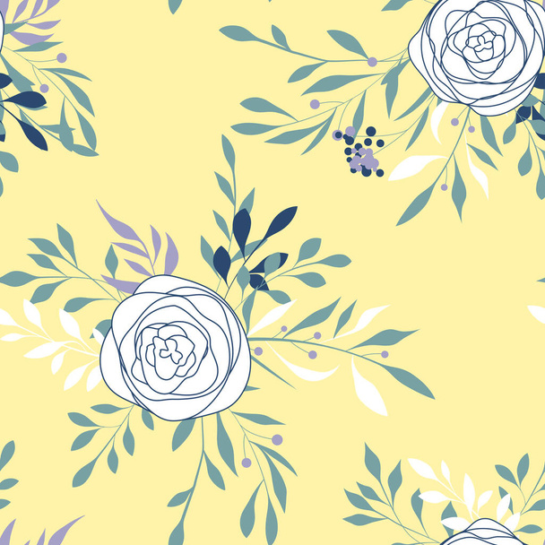 Seamless floral pattern with roses, vector illustration in vintage style - Vektör, Görsel
