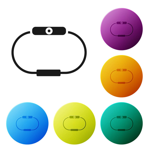 Schwarzes Smartwatch-Symbol isoliert auf weißem Hintergrund. Setzen Sie Symbole in farbigen Kreis-Tasten. Vektorillustration - Vektor, Bild