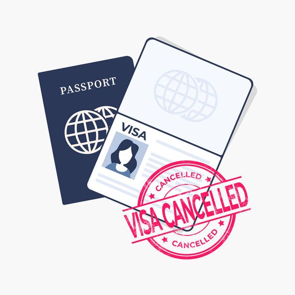 Passport with red stamped, visa cancelled. - Vector, Image