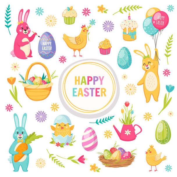 Feliz Pascua conjunto de dibujos animados
 - Vector, Imagen