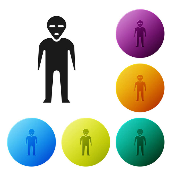 Black Alien icon isolated on white background. Extraterrestrial alien face or head symbol. Set icons in color circle buttons. Vector Illustration - ベクター画像