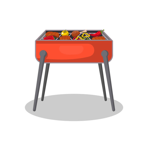 Barbecue grill with meat and vegetables icon - Vektori, kuva