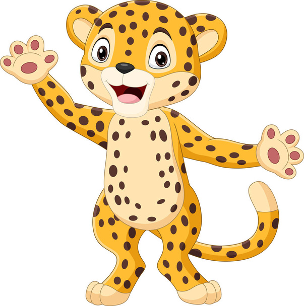 Vector illustration of Cute cartoon leopard waving hand - Vector, Image