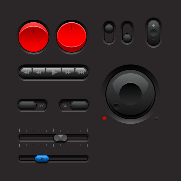 Dark Web UI Elements. Buttons, Switches, bars - Vektör, Görsel