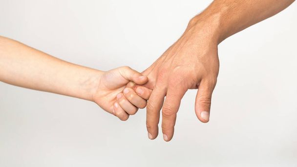 Син тримає палець татусі, білий студійний фон
 - Фото, зображення