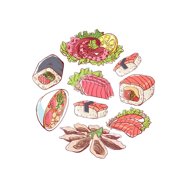 Affiche de cuisine japonaise avec plats asiatiques
 - Vecteur, image