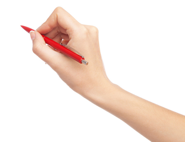 Жіноча рука з червоною ручкою
 - Фото, зображення