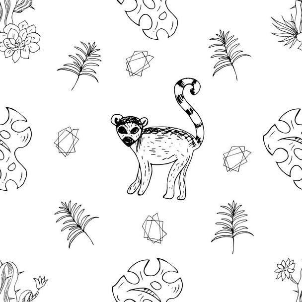 seamless pattern with lemur isolated on white background - Vector, imagen