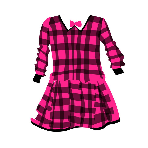 Plaid dress for girls. Fashionable clothes for kids. Vector illustration on a white background. School uniform - Vector, Image