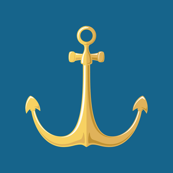 Золотий плоский анкер ізольований на синьому фоні, силует морського обладнання, концепція подорожей та туризму, Векторні ілюстрації
 - Вектор, зображення
